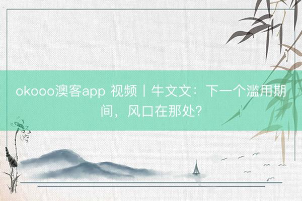 okooo澳客app 视频丨牛文文：下一个滥用期间，风口在那处？