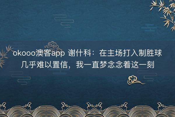 okooo澳客app 谢什科：在主场打入制胜球几乎难以置信，我一直梦念念着这一刻