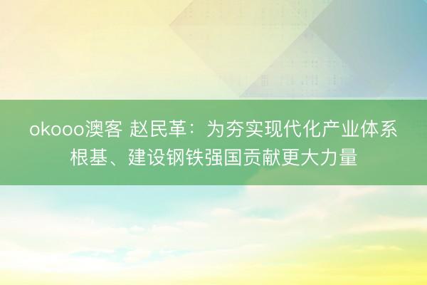 okooo澳客 赵民革：为夯实现代化产业体系根基、建设钢铁强国贡献更大力量