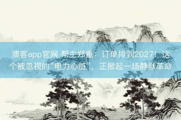 澳客app官网 帮主郑重：订单排到2027！这个被忽视的“电力心脏”，正掀起一场静默革命