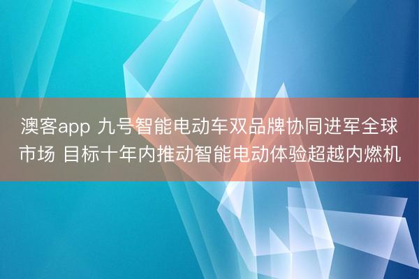 澳客app 九号智能电动车双品牌协同进军全球市场 目标十年内推动智能电动体验超越内燃机