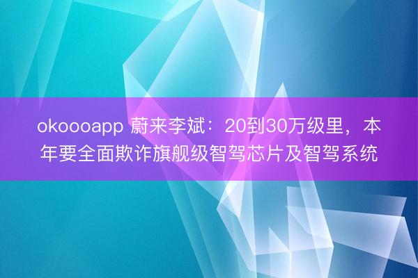 okoooapp 蔚来李斌：20到30万级里，本年要全面欺诈旗舰级智驾芯片及智驾系统