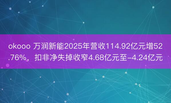 okooo 万润新能2025年营收114.92亿元增52.76%，扣非净失掉收窄4.68亿元至-4.24亿元