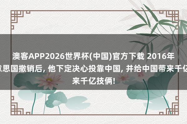 澳客APP2026世界杯(中国)官方下载 2016年被好意思国撤销后， 他下定决心投靠中国， 并给中国带来千亿技俩!