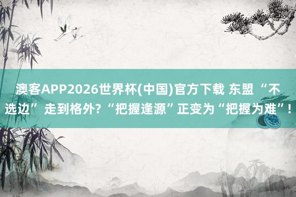 澳客APP2026世界杯(中国)官方下载 东盟 “不选边” 走到格外? “把握逢源”正变为“把握为难”!