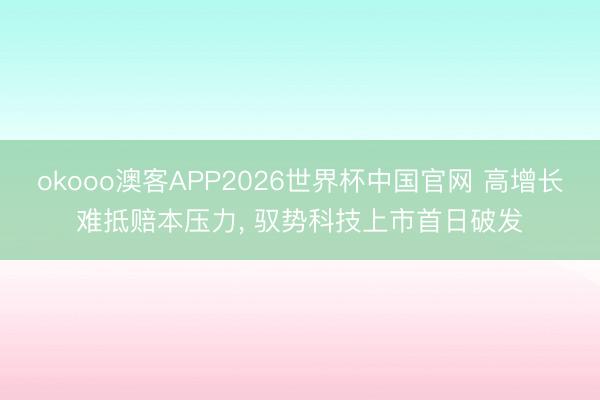 okooo澳客APP2026世界杯中国官网 高增长难抵赔本压力， 驭势科技上市首日破发