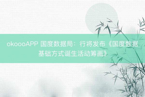 okoooAPP 国度数据局：行将发布《国度数据基础方式诞生活动筹画》