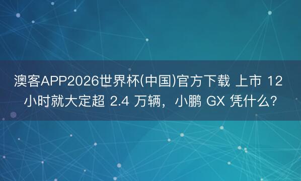 澳客APP2026世界杯(中国)官方下载 上市 12 小时就大定超 2.4 万辆，小鹏 GX 凭什么？