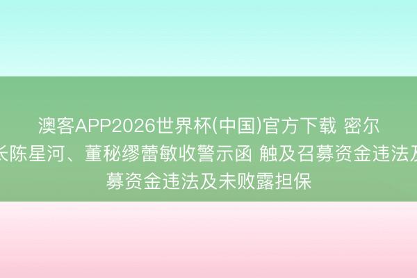 澳客APP2026世界杯(中国)官方下载 密尔克卫及董事长陈星河、董秘缪蕾敏收警示函 触及召募资金违法及未败露担保