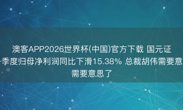 澳客APP2026世界杯(中国)官方下载 国元证券一季度归母净利润同比下滑15.38% 总裁胡伟需要意思了