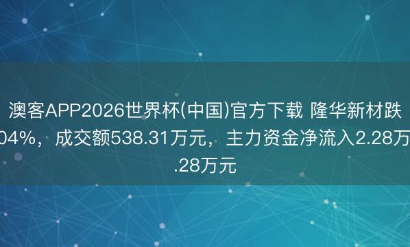澳客APP2026世界杯(中国)官方下载 隆华新材跌1.04%，成交额538.31万元，主力资金净流入2.28万元