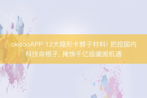 okoooAPP 12大隐形卡脖子材料! 把控国内科技命根子， 掩饰千亿级阛阓机遇